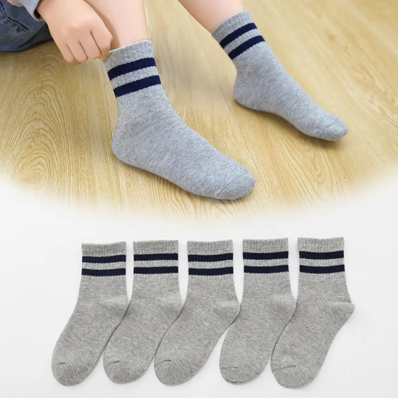 5 Pairs/ Lot Pure Colour Soft Breathable Cotton Kids School Socks Girls Boys Casual Grey Black White Sports Children\'s Socks