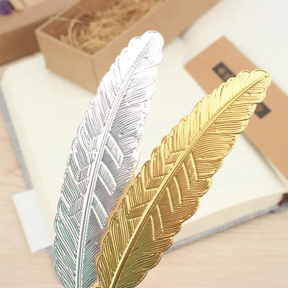 Chinese Style Bookmark Feather Shape Book Mark Metal Electroplated Bookmark DIY Leaf Decorative Book Mark School Supplies