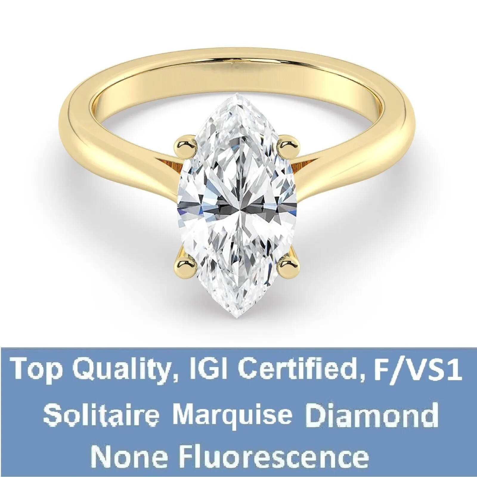 1 carat DEF Color VS-VVS Marquise Brilliant Cut Lab Grown Diamond Engagement Ring Solid 14K Yellow Gold Fine Ring for Lady IGI