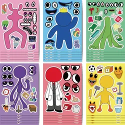 6 fogli Rainbow Friends Anime Stickers Make-a-Face assemblare divertente decalcomania fai da te Jigsaw Girl regalo di compleanno