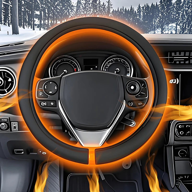 12V Heated Steering Wheel Cover Warm Winter Universal Fit For Cars Trucks Steering Wheel Protector