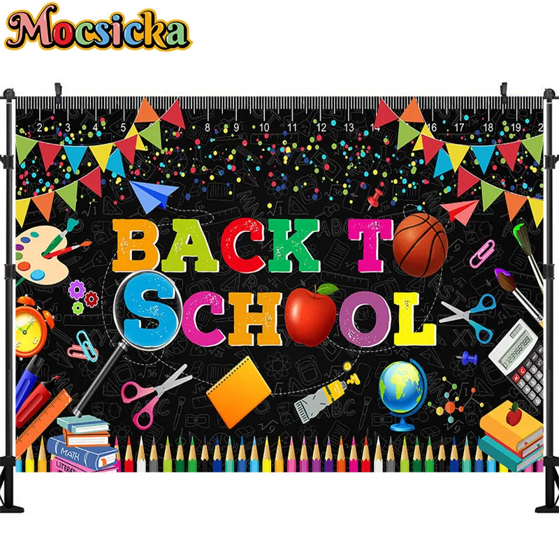 Welcome Back to School Photography Backdrop Blackboard for Kids Party School Bus Pencil Chalkboard Photo Backgrond Banner