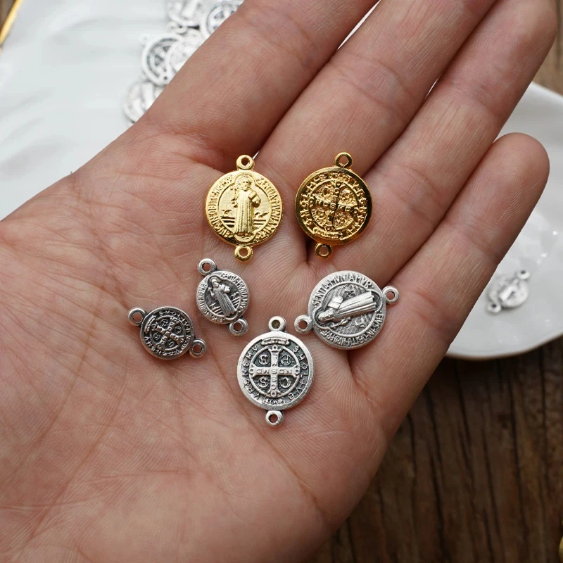 

Аксессуары «сделай сам», 9/14 мм, серебряный, золотой разъем для ювелирных изделий, двусторонние четки католического Бенедикта, ювелирные изделия