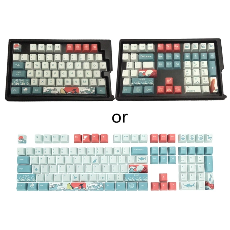 

5 Sides Dye-Sublimation 108 Keys OEM PBT Keycaps Full Set Mechanical Keyboard Keycaps Ukiyo-e Sea Waves/Summer Lotus Keycaps