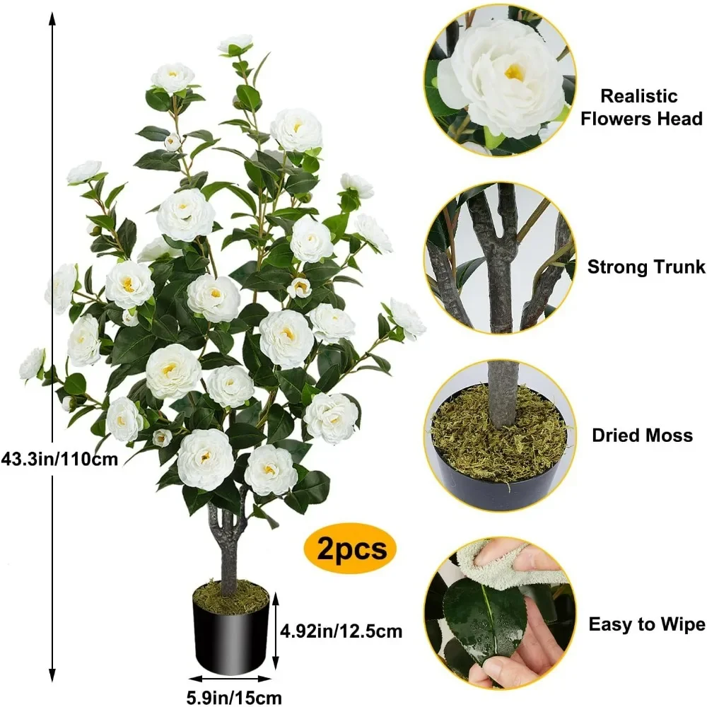 Artificial Camellia Tree Fake Outdoor Tree with 32 Blooming Flowers White Tree for Summer Spring Home Front Door Indoor Decor