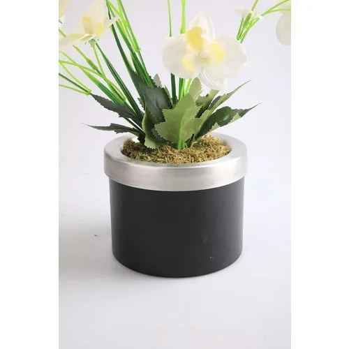 Kibrithane Flower Artificial Flower Metal Flower Pot White Fabric Orchid KC00200817