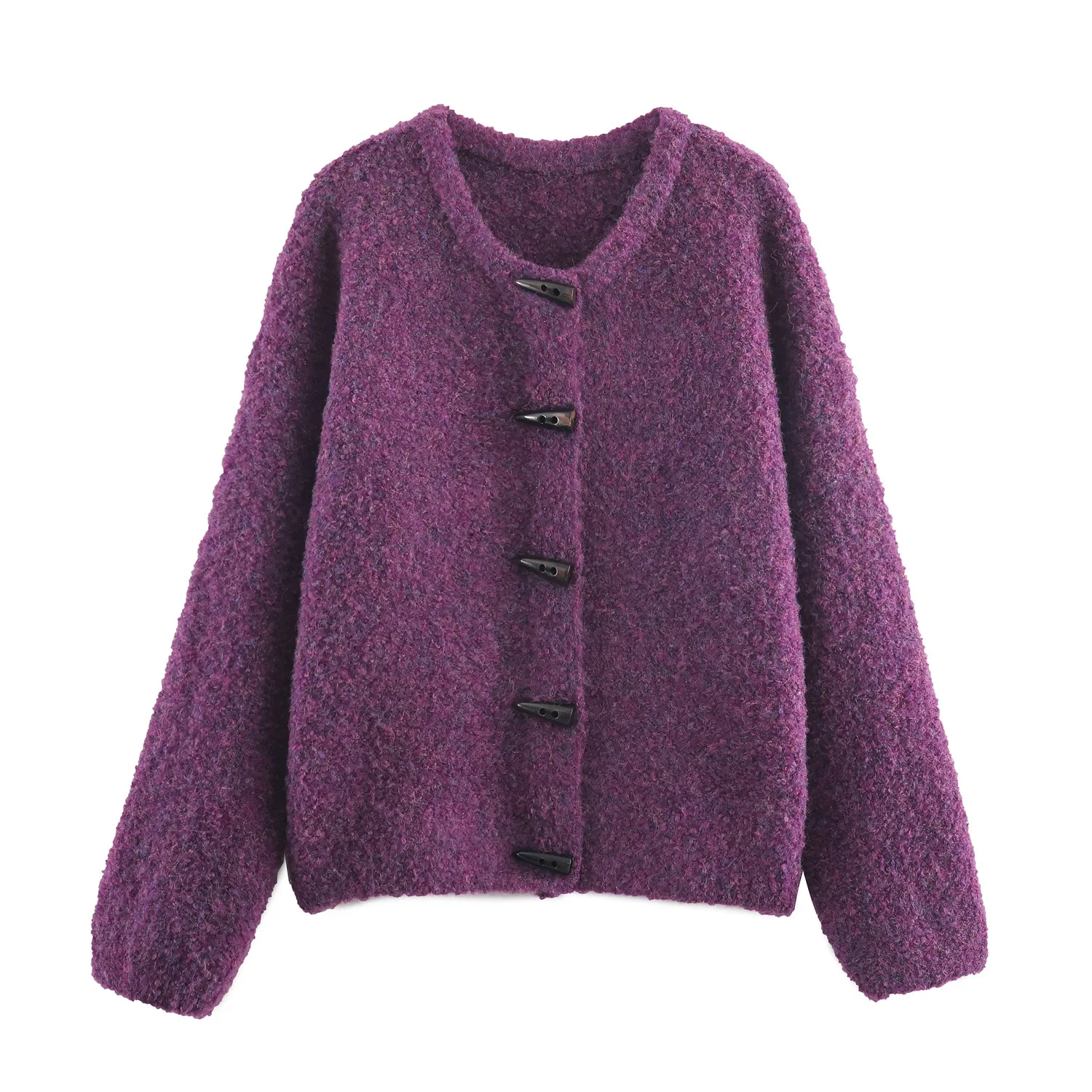 

Осень 2022, новый женский универсальный свитер с круглым вырезом и длинными рукавами, цветной свитер с роговой пуговицей, вязаный кардиган, куртка