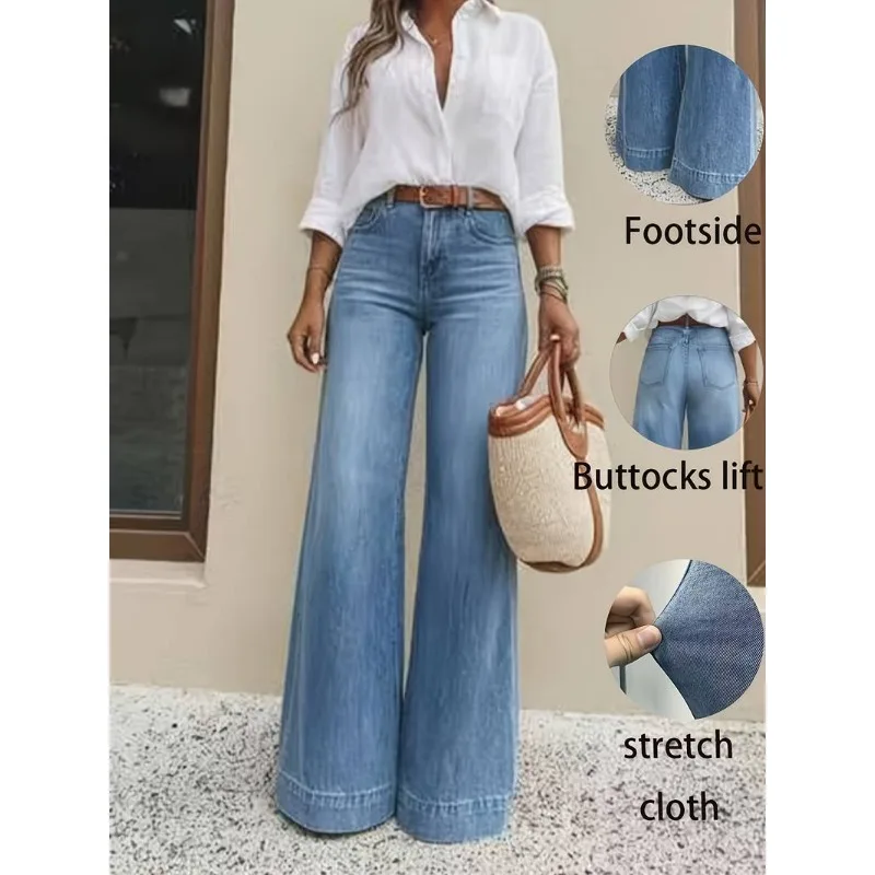High Waist Wide Leg Jeans Women's Loose Casual Elastic Denim Pants 2026 New Washed Style Comfortable Female Fashion