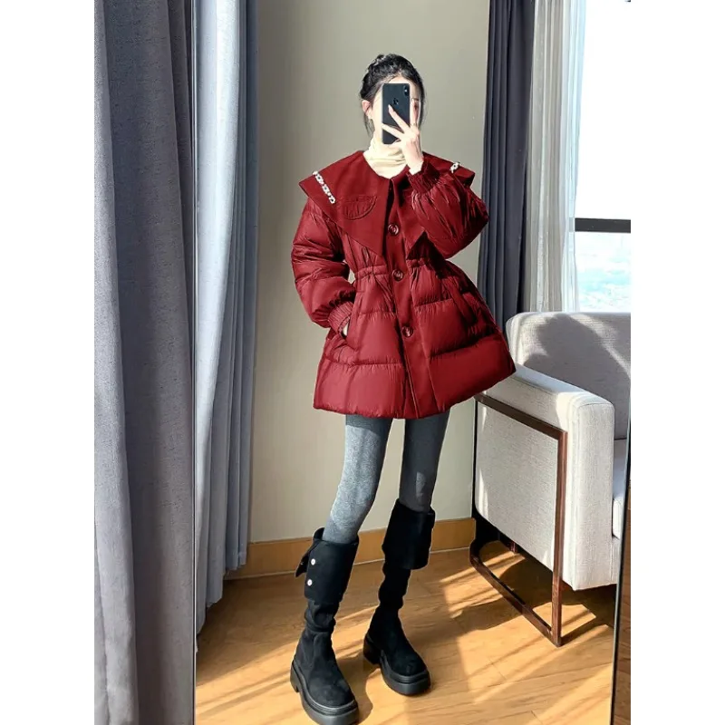 New Plus Size Women Clothing 2026 Winter Fashionable Waist Cinching Slimming Loose Fitting Patchwork Suit Collar Cotton Jacket