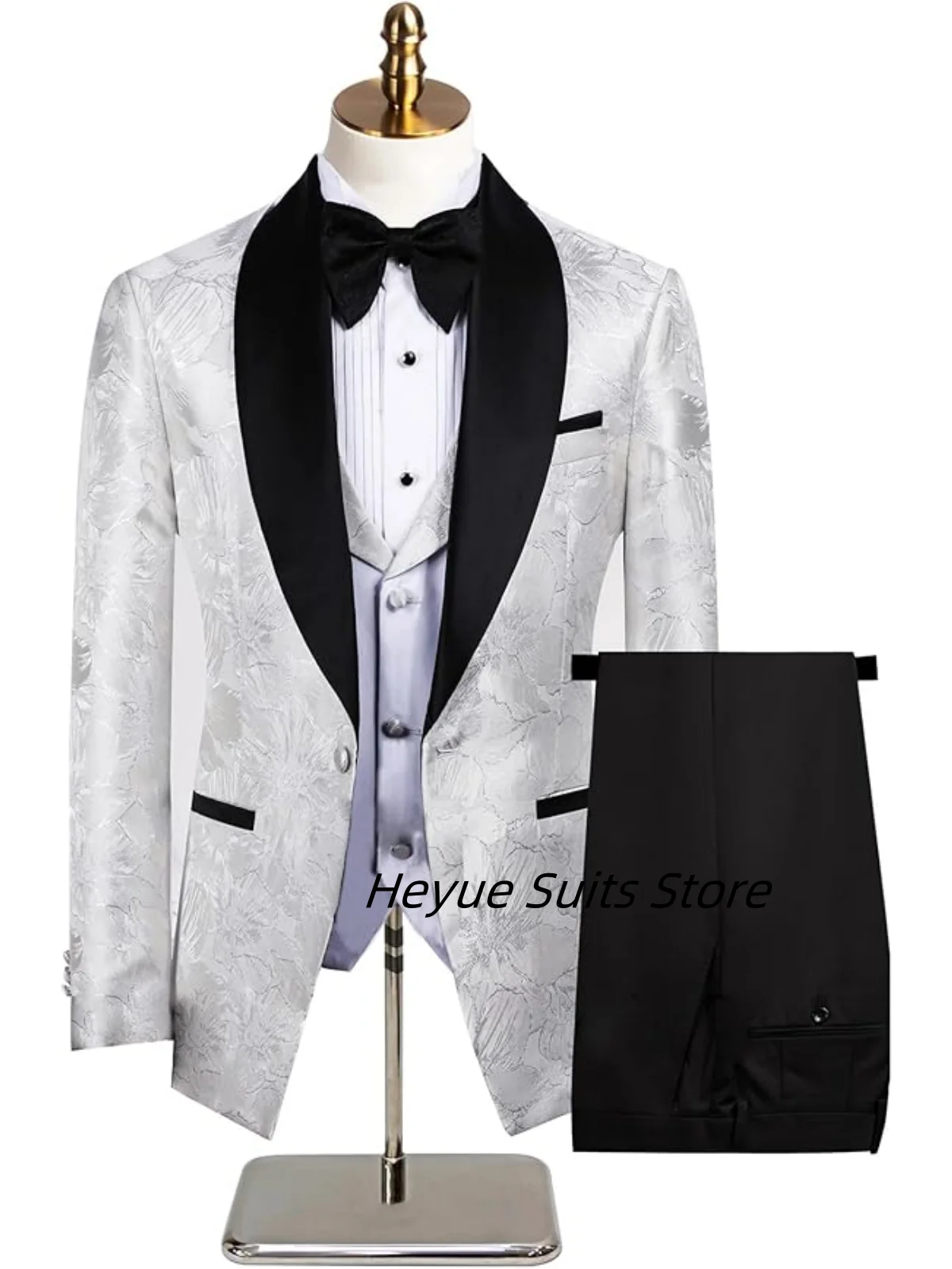 Elegant Men Suits Printing Slim Fit Customized Groom Party Tuxedos 3 Pieces Sets  Buisness Male Blazers Fashion Costumes Homme