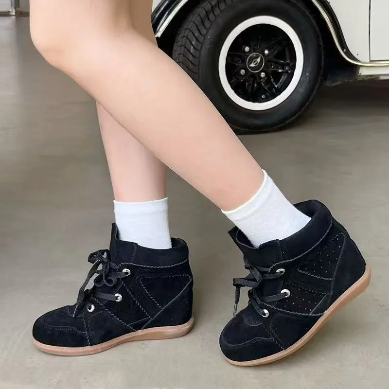 Luksusowe designerskie damskie buty, modne botki z zamszu, ekskluzywne sneakersy na grubej podeszwie dla kobiet, wkładki podwyższające o 6 cm, Botas Mujer