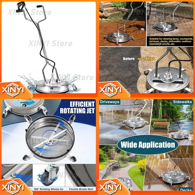 Industrial 22 Inch Rotary Surface Cleaner for High Pressure Washer 4000 PSI Flat Water Surface Cleaner for Driveways Patios
