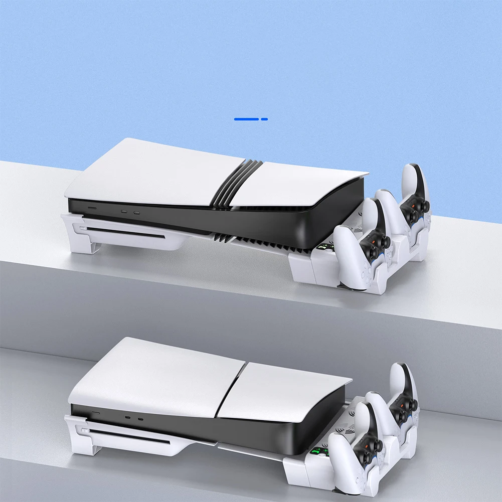 شاحن وحدة تحكم مزدوجة مع حامل قاعدة مروحة تبريد 3 مستويات مع شحن وحدة تحكم لأقراص PS5 Slim/PS5 Pro/الإصدار الرقمي