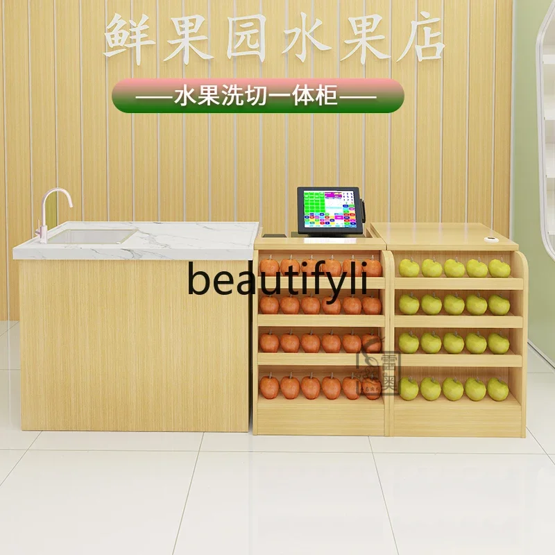 Solid wood fruit shop checkout page Washing and cutting table Integrated counter store Small corner bar checkout page