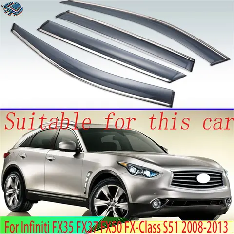 인피니티 FX35 FX37 FX50 FX-Class S51 2008-2013 용 플라스틱 외부 바이저 벤트 쉐이드 창문, 태양 레인 가드 디플렉터, 4 개