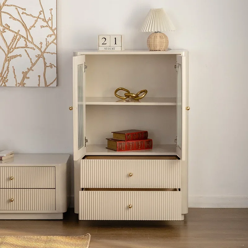 Mueble lateral de madera maciza estilo crema francés, mueble de TV, armario de almacenamiento para apartamento pequeño, moderno y sencillo