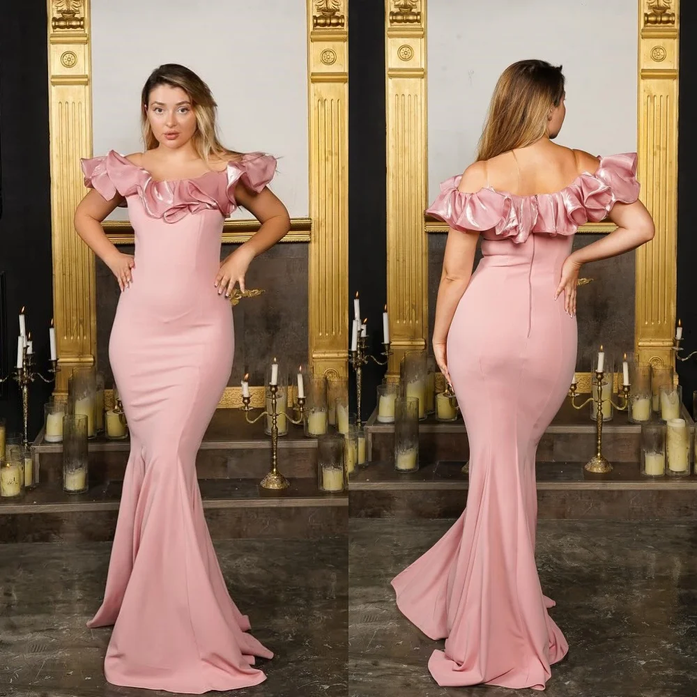 Robe Sirène Longue en Jersey Drapée et Froncée, Tenue de Graduation, Épaules Dénudées, sur Mesure, pour Occasions