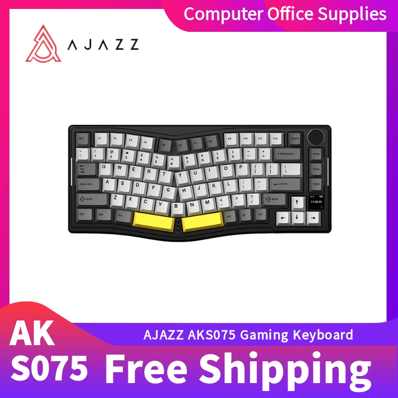 

AJAZZ AKS075 Mechanical Keyboard Wired/Wireless/Bluetooth Three-mode Connection Hot-swappable TFT Display RGB 5000mAh Keyboard