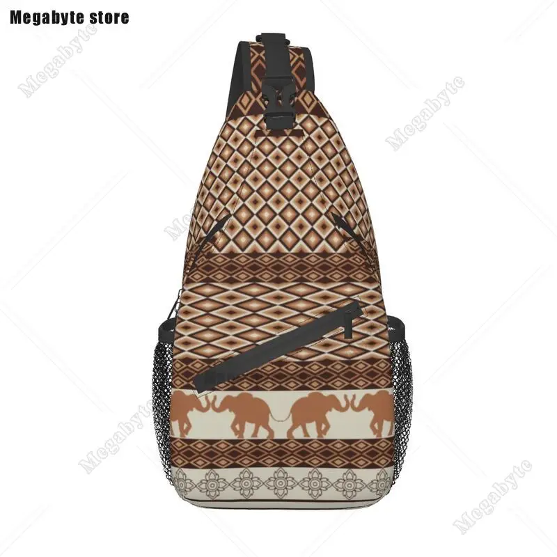 

Elephant And Geometric Pattern Sling Chest Crossbody Bag Men Cool Bohemian Tribal Shoulder Backpack for Hiking
