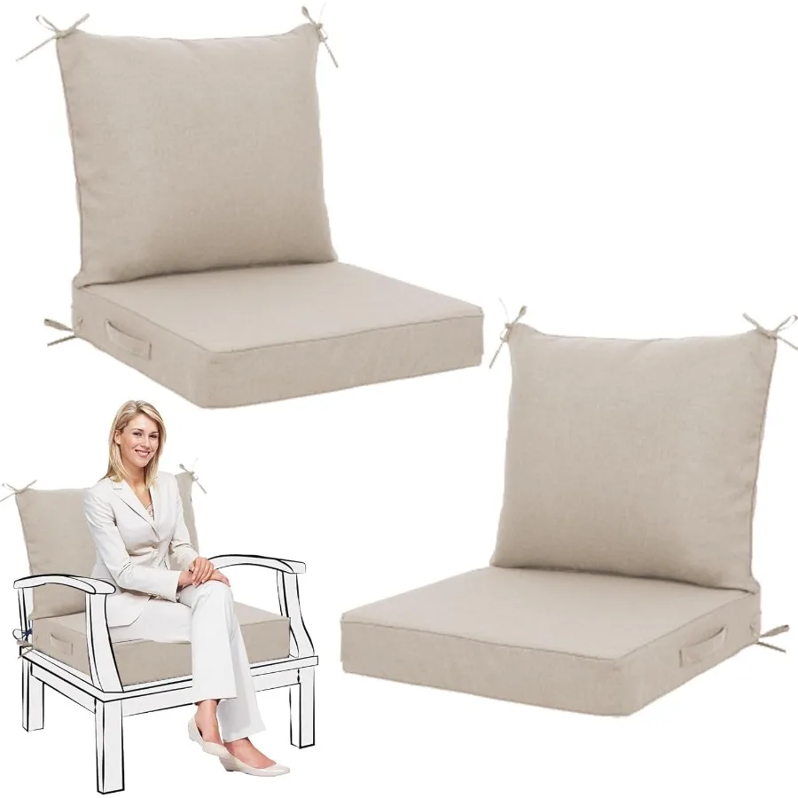 

24 x 24 Outdoor Deep Seat Cushions Waterproof Chair Cushion Set Thickened Replant Pads with Removable Covers for Patio Chairs S