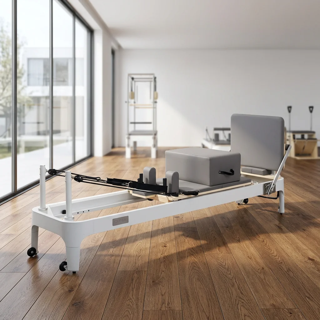 

White Pilates Aviation Aluminum Reformer Fitness Machine for Bodybuilding and Yoga Training for Studio Use