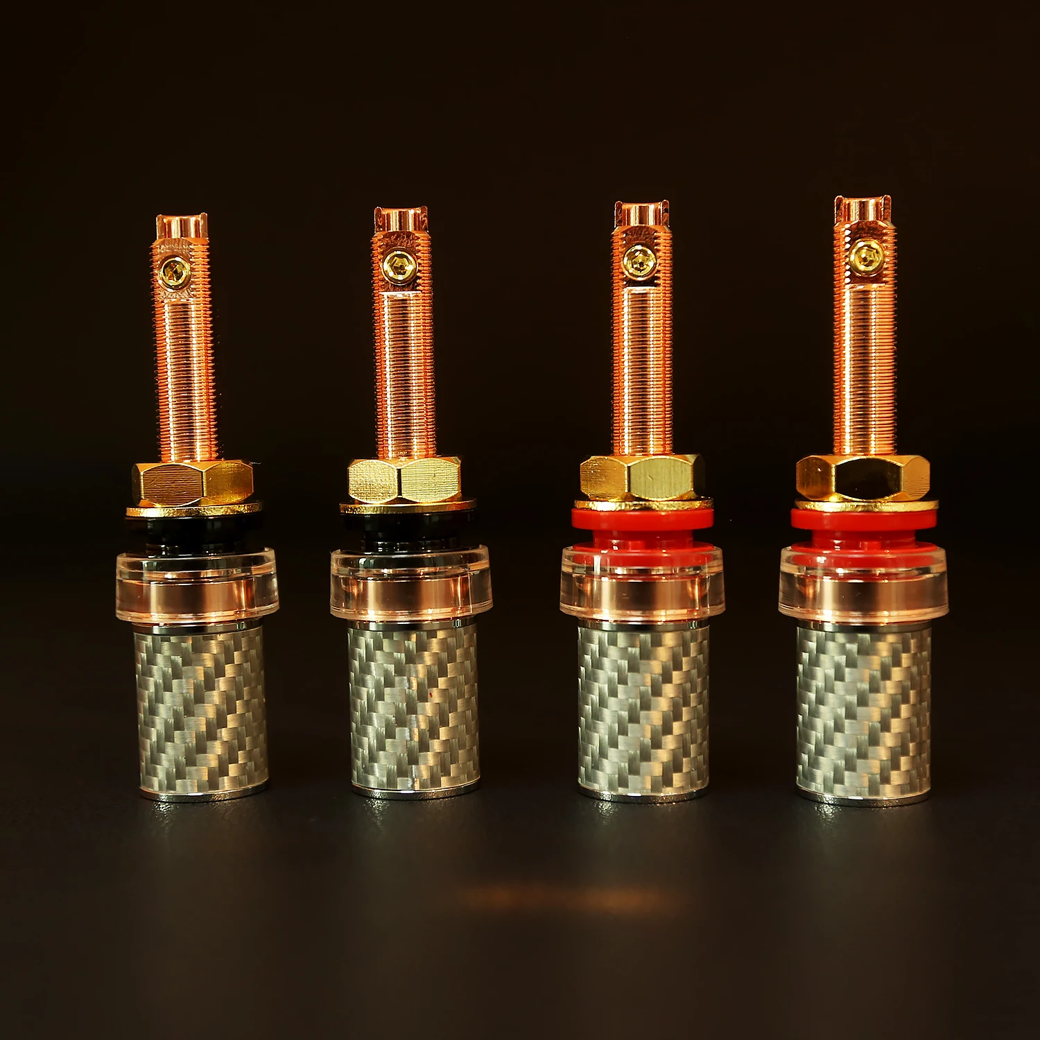 Audiocrast 4Pcs Rhodium Plated Pure Copper Carbon Fiber Speaker Binding Post HiFi Long Short Thread Amp Terminal