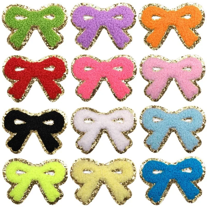 

Bow-knot Gold Chenille Patches iron on for Clothing Towel Emboridered Iron on Patch Colorful Tie Girls Kids Cloth DIY Accessory