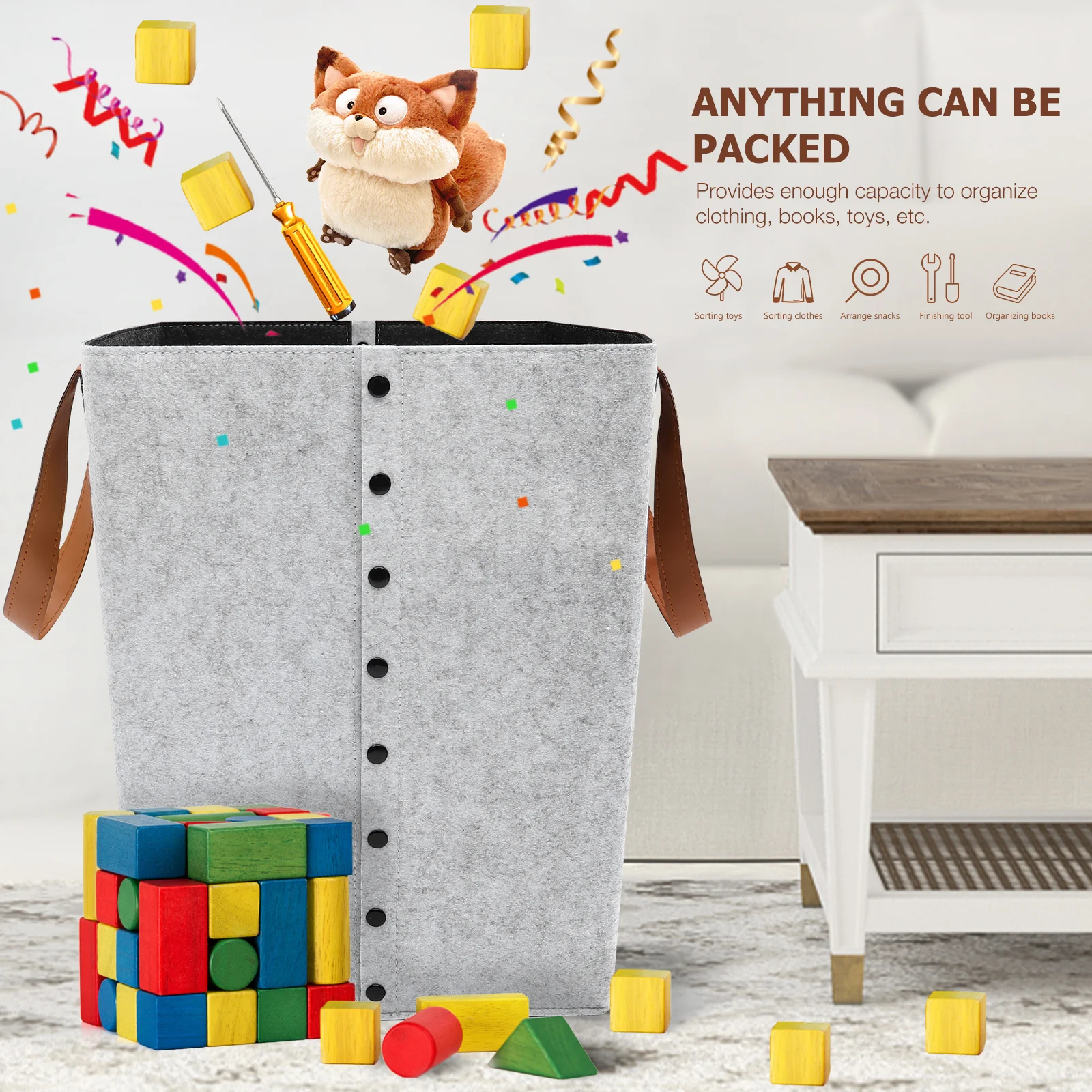 

Laundry Basket Felt Cloth Collapsible Large Capacity Storage Hamper Practical Organizer for Clothing Sundries Laundry Basket