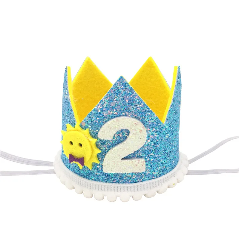 1Pcs 1 2 3 4 5 6 Year Birthday Crown Headband Caps Baby Boy Girl Birthday Party Decor Hat Prince Priness Hair Accessory Supplies