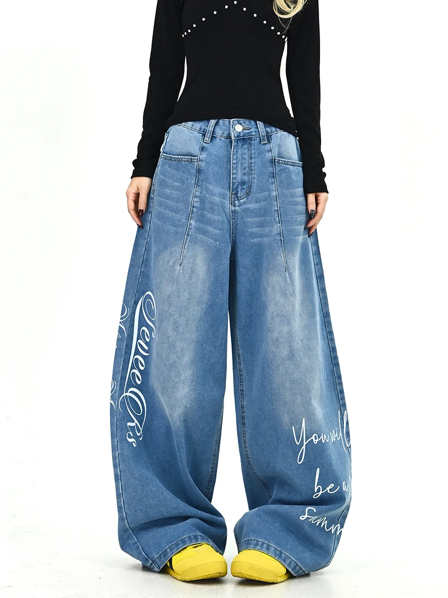 

Waed Embroidered Loose Wide Leg Jeans Women's Spring New Sle Bf Korean Streetwear Knife Casual Comfortable Denim