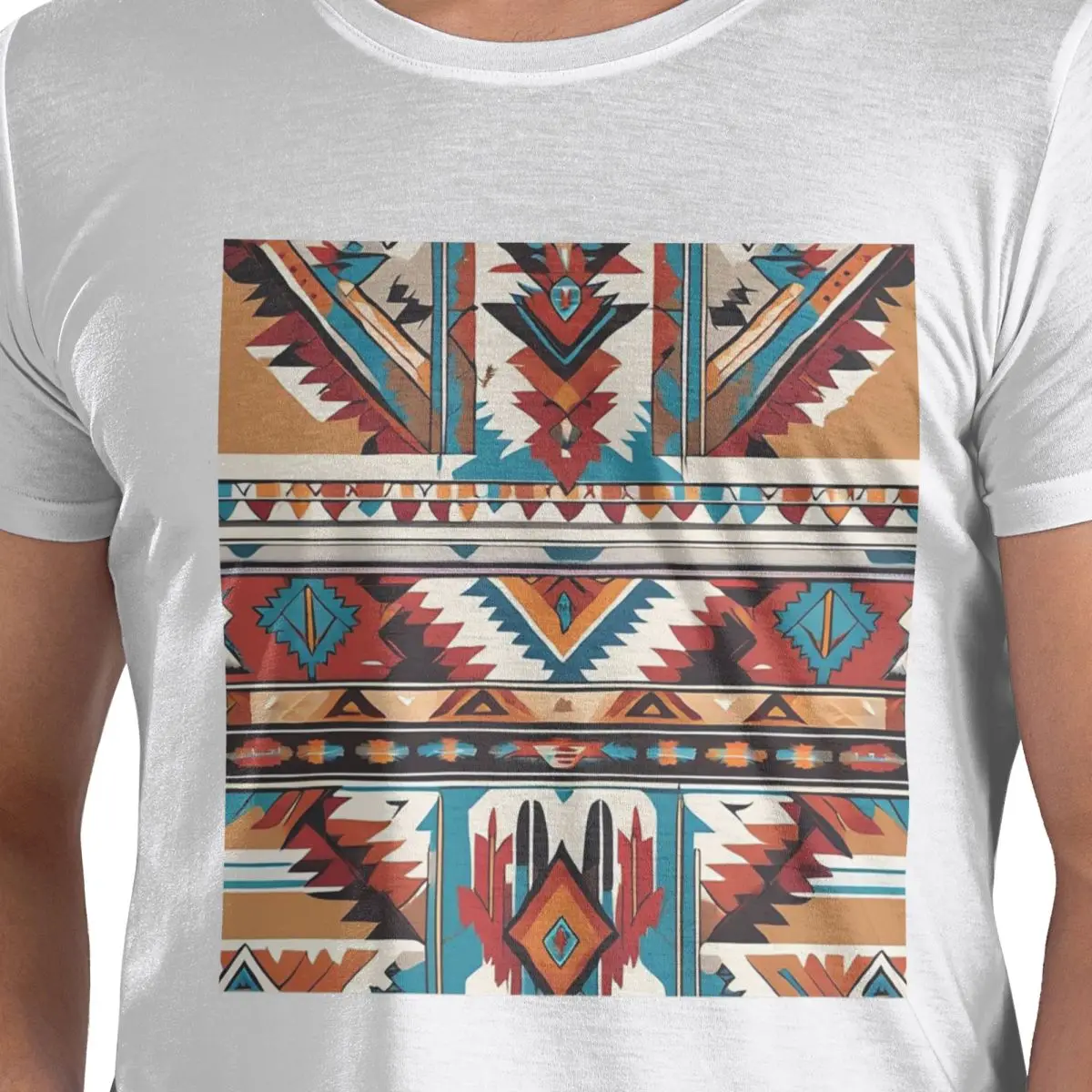 نافاجو المائية نمط تي شيرت للرجال قميص أبيض بحجم ضخم تي شيرت الرجال قصيرة الأكمام طاقم الرقبة ملابس الصيف بلايز S-6XL