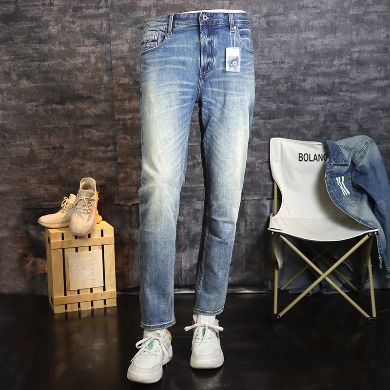 Projektant mody Mężczyźni Dżinsy Retro Niebieskie Wysokiej jakości Rozciągliwe Slim Fit Ripped Jeans Mężczyźni Włoski Styl Designerskie Spodnie Dżinsowe Hombre