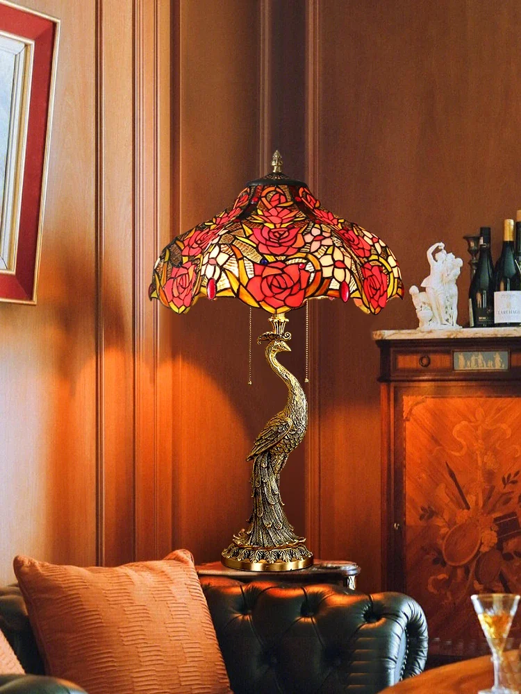 

Desk lamp, all-copper peacock European American French retro creative bedside bedroom living room sofa corner art