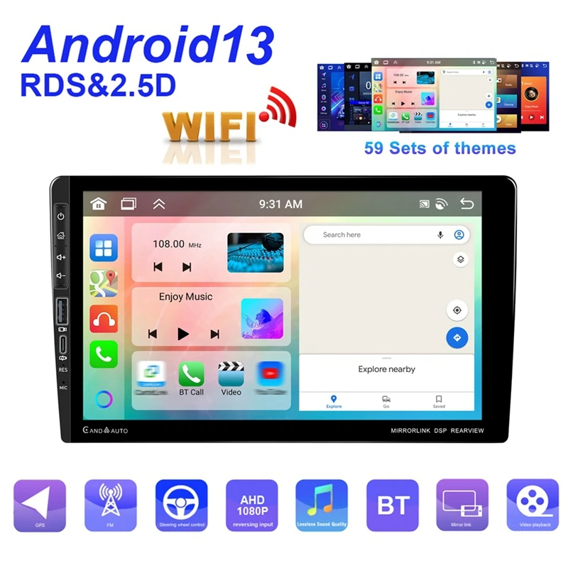 4G+64G Carplay Android 13 Car Radio 9 Inch Universal 2 Din Car Multimedia Player Stereo GPS Wifi FM Bluetooth