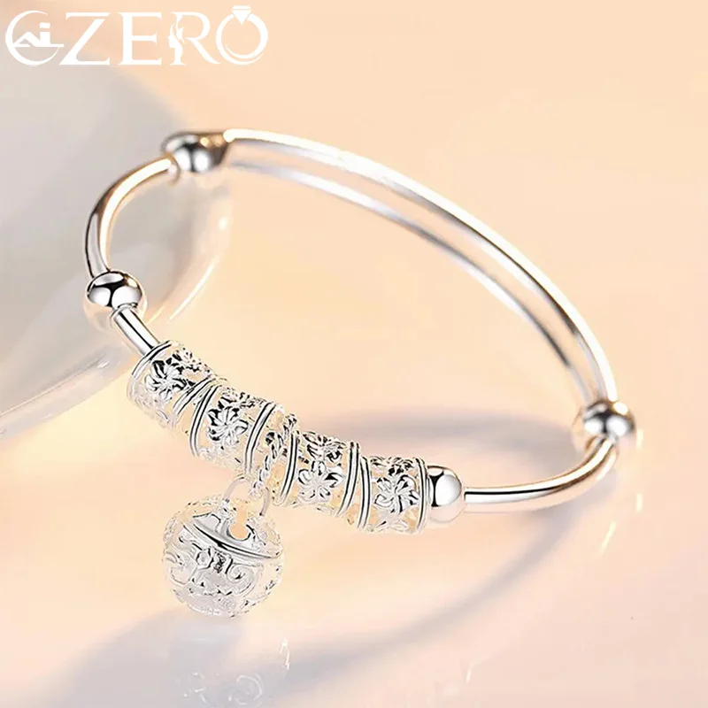 

Fine wholesale 925 Sterling Silver Bangle Women Retro Bells cuff bangles adjustable Bracelets Party wedding Fashion Jewelry gift