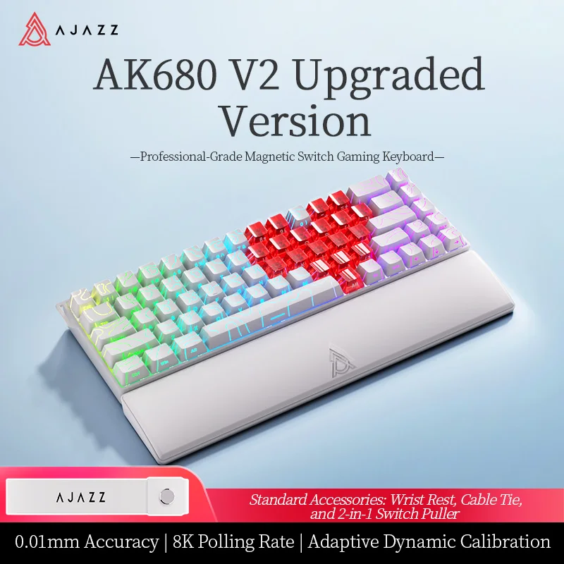 AJAZZ AK680 V2 Wired Magnetic Switch Gaming Mechanical Keyboard with Wrist Rest 0.01mm Accuracy 68 keys 8K Polling Rate Keyboard