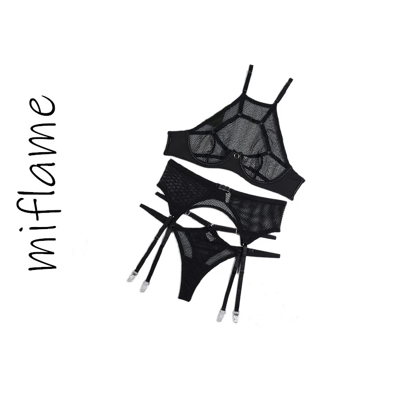 

Miflame-Push-up bra, Lace Lace, mesh cross-strap garter, sexy bra set