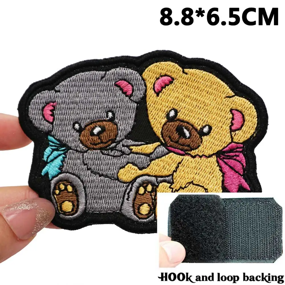 cute cuddling teddy bears  Embroidered Patches Applique Sewing Label punk biker Band Rock Clothes Badges with hook backing