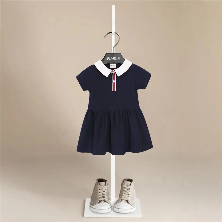 

2024 Summer Lapel Preppy Style Baby Polo Dress Children's Summer Short Sleeve Skirt Little Children