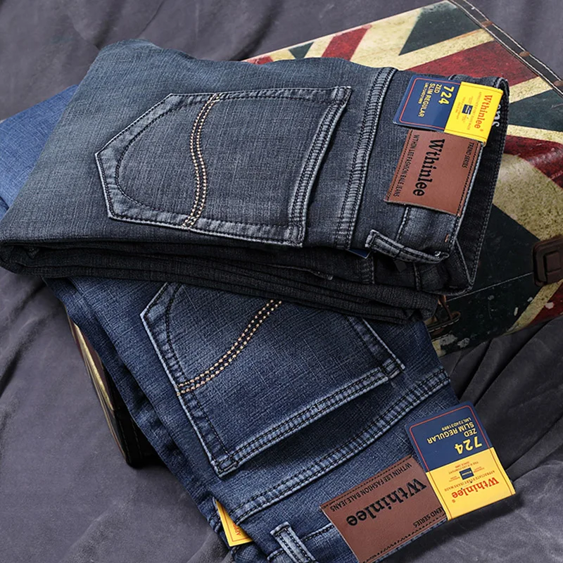 Pantaloni in pile di marca famosa di qualità invernale da uomo Jean Winter Thermal Warm flanella Stretch Jeans pantaloni floccati dritti Denim