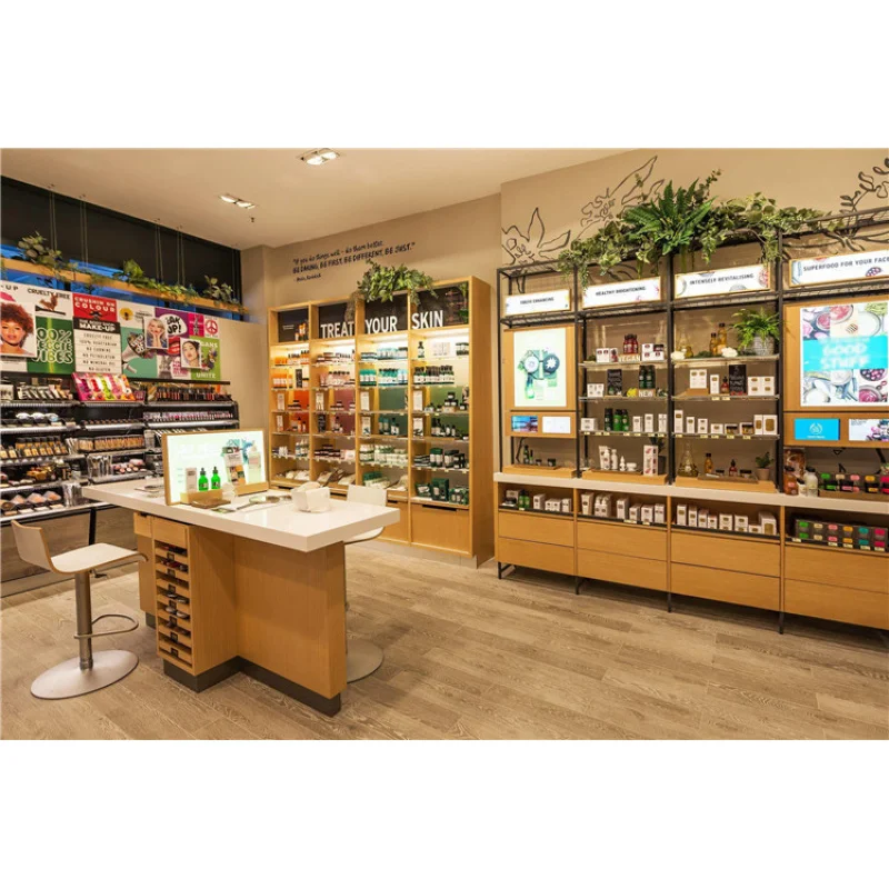 （customized）Factory Price Cosmetics Shop Interior Decoration Design Customized Shop Stand Counter Cosmetic Display Rac