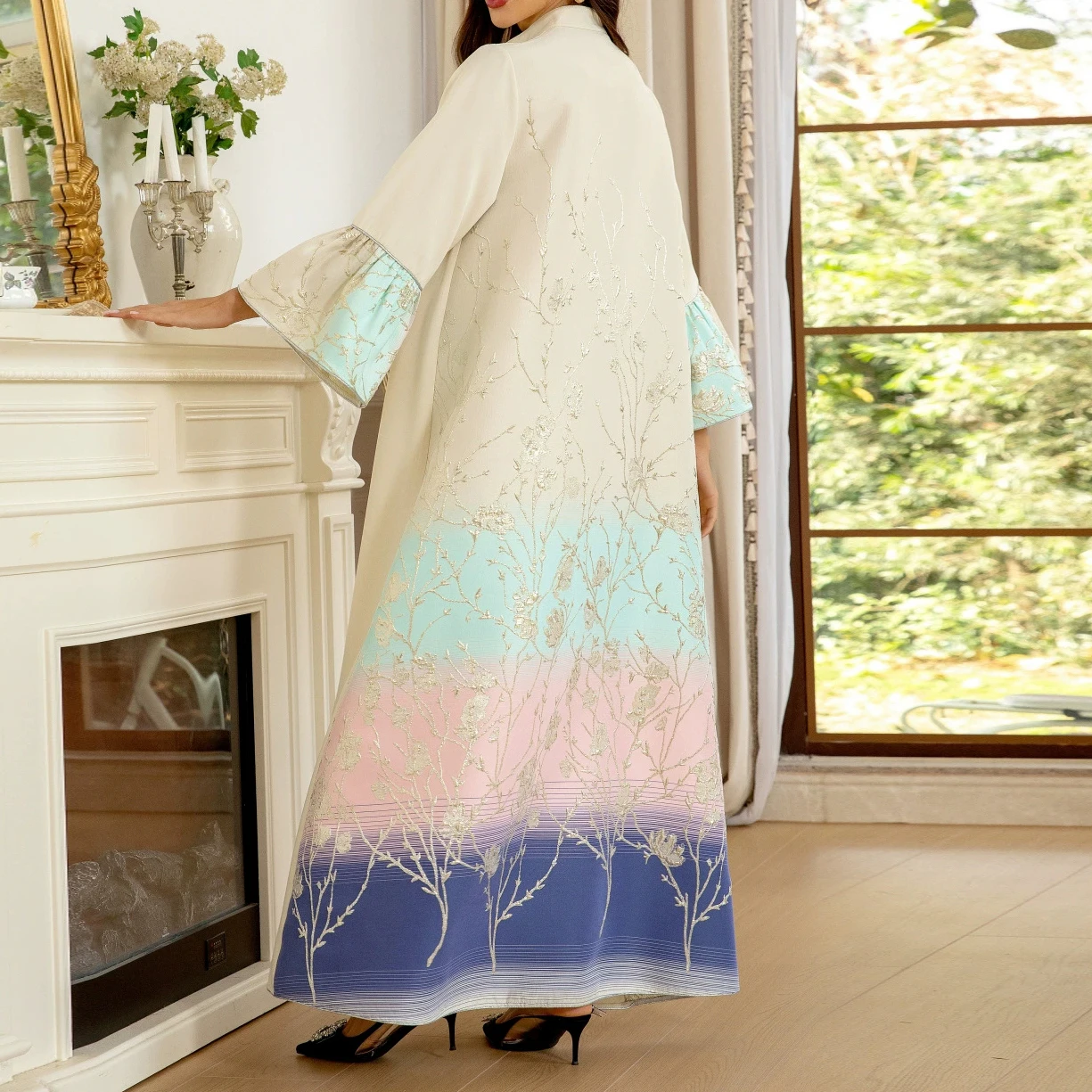 Muzułmańska damska arabska moda Dubaj żakardowa szata z gradientem - GZXX555