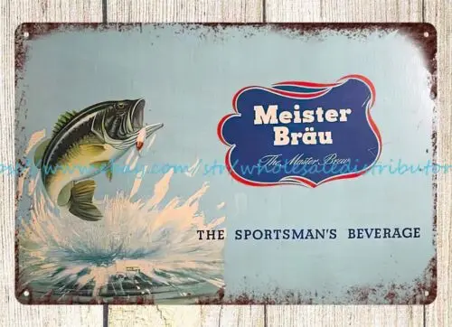 collectible wall decor MEISTER BRAU BEER SPORTSMANS BEVERAGE metal tin sign