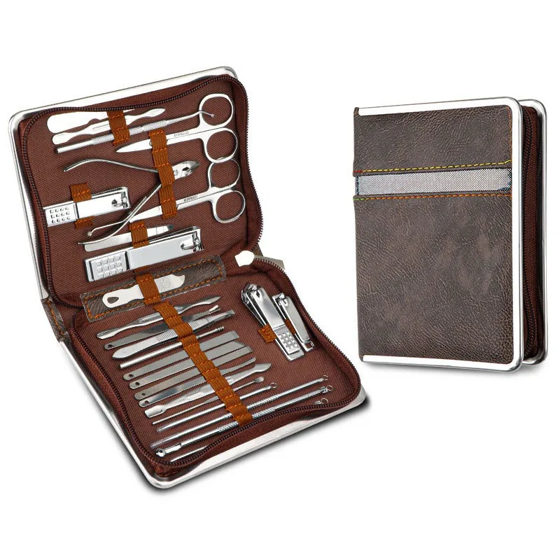 26 pçs profissional conjunto de cortador de unhas de dedo de aço inoxidável, ferramentas de unhas de prata manicure pedicure conjunto de kit de preparação de viagem masculino