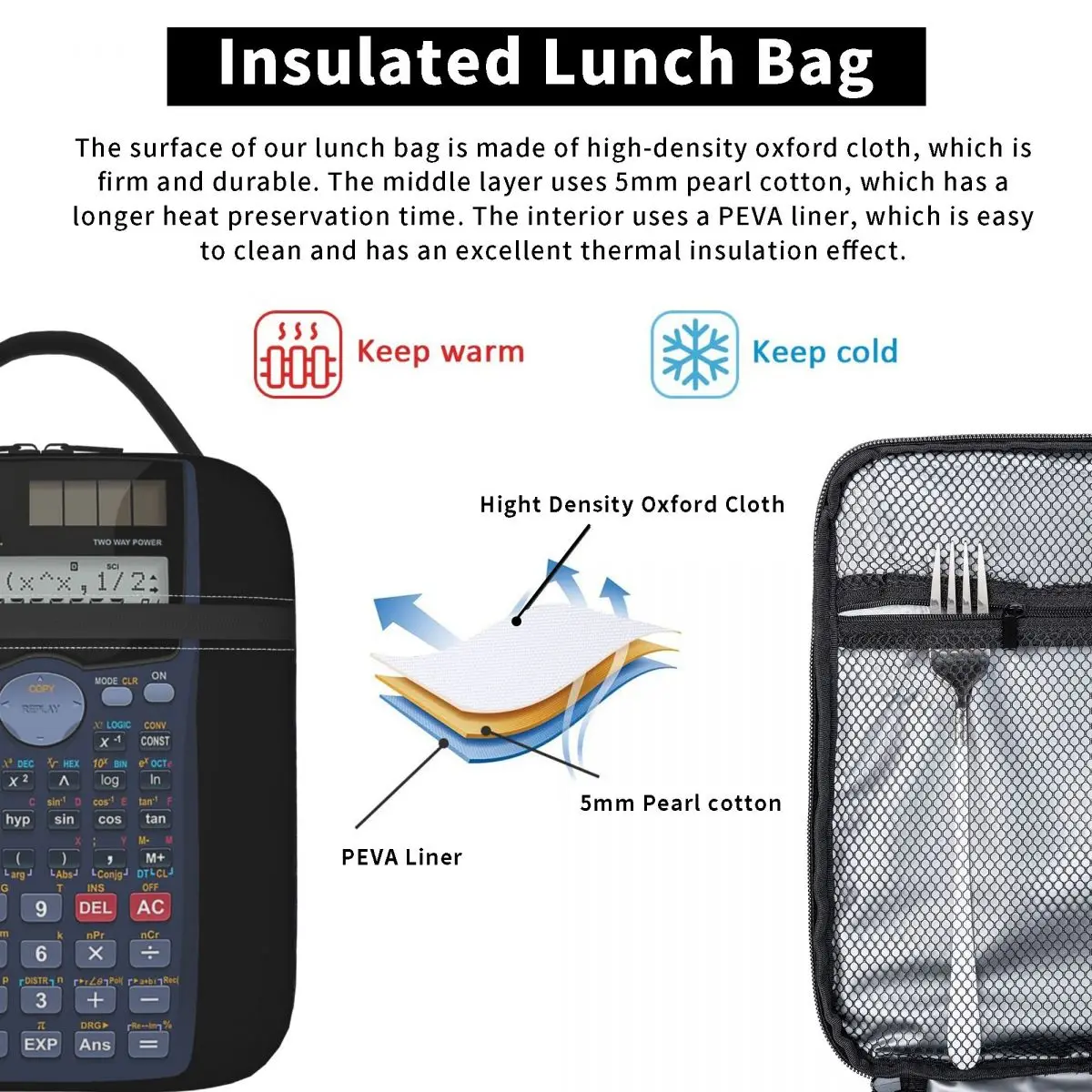 Funny Calculator Nerd Geek Science Gift Insulated Lunch Bag for Women Kids Portable Food Boxes Thermal Lunch Box Tote