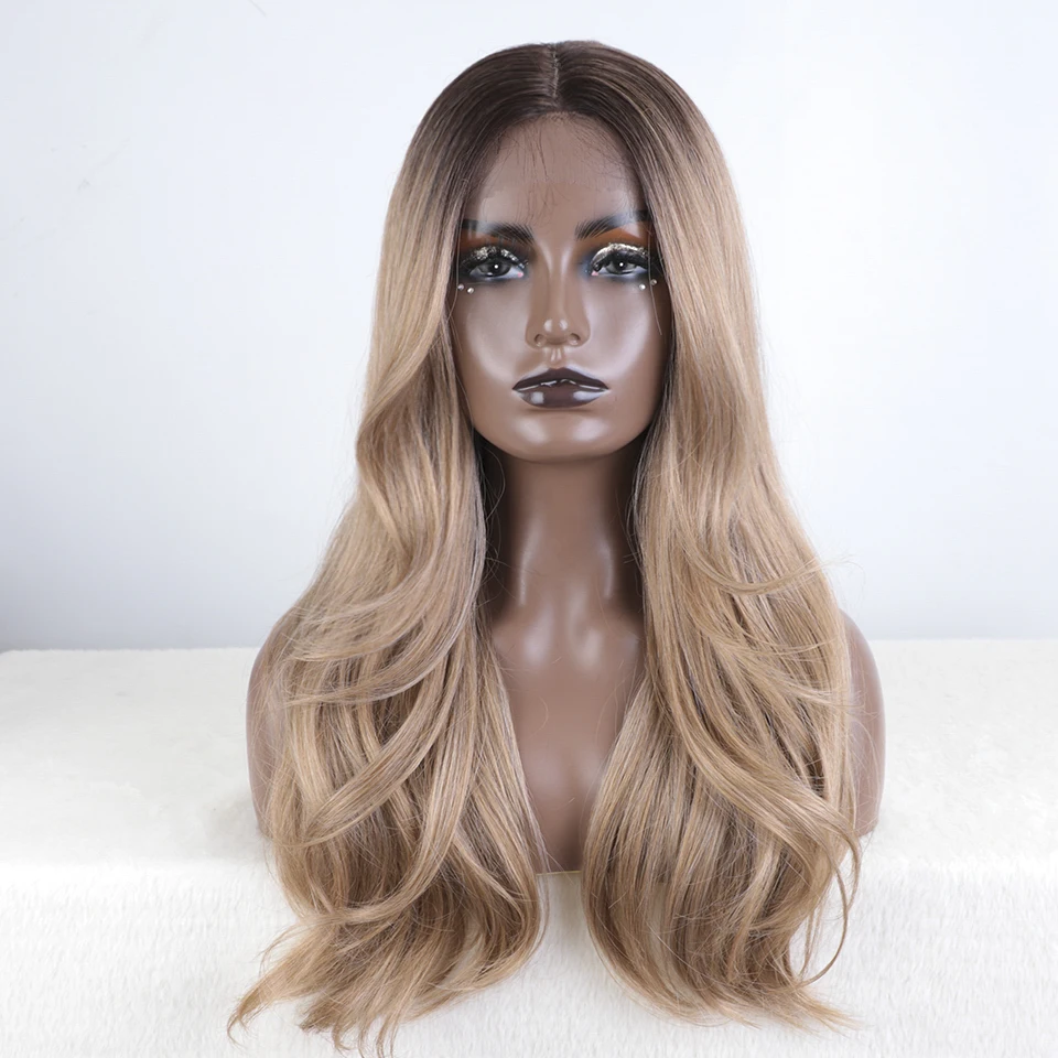 موضة المعبود 24 بوصة الجسم موجة الدانتيل الجبهة الباروكات الاصطناعية مع شعر الطفل الدانتيل الباروكات أومبير براون مستقيم الباروكات تأثيري للنساء