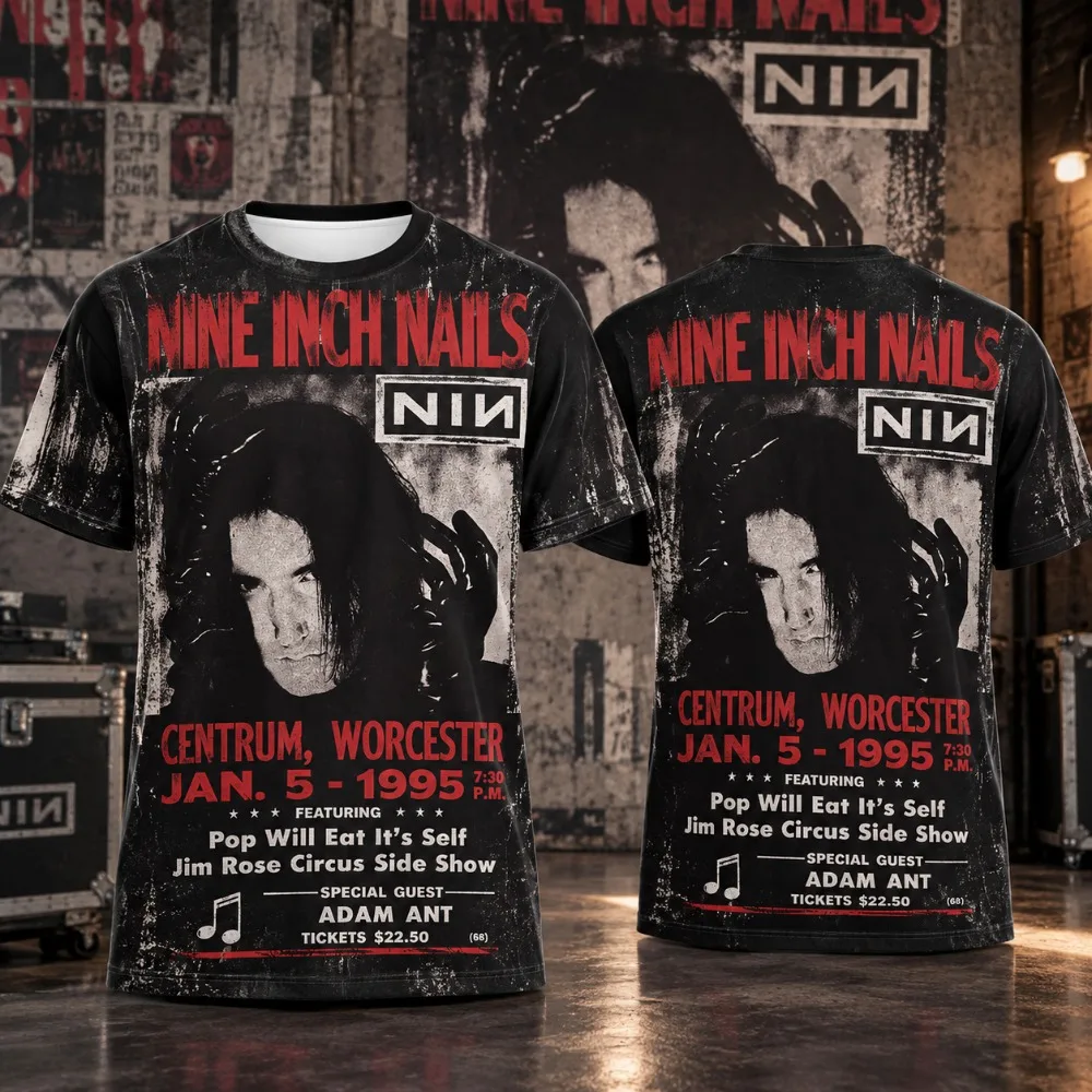 Nine Inch Nails NIN Vintage Concert Poster T Shirt Unisex Men Women 90s Rock Band Short Sleeve O-neck Casual Streetwear Tops