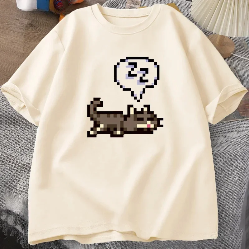 

Stardew Valley Sleeping Cat Sploot Graphic T Shirts Men Casual Funny Short Sleeve T-shirt Unisex Cotton Tees Men's Clothing