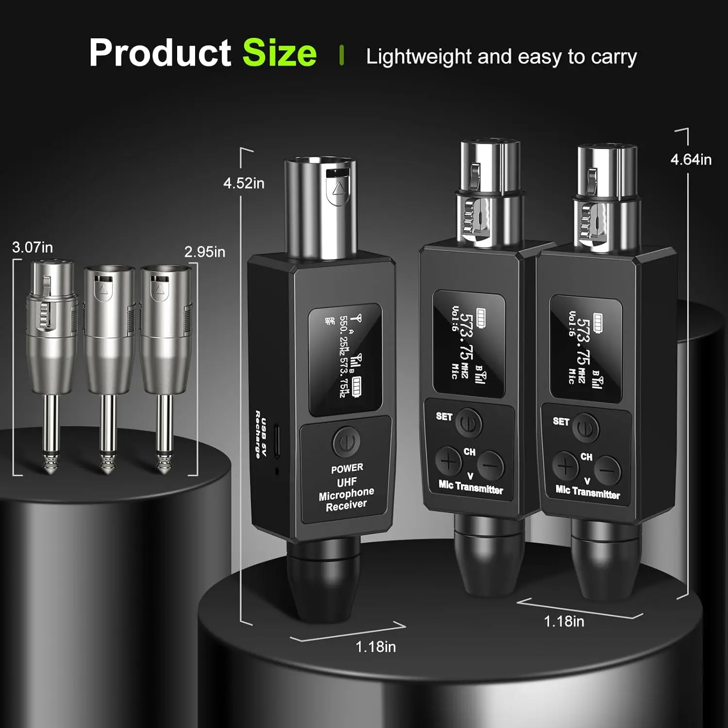 

UHF Microphone wireless system for dynamic microphone M-ONE audio transmitter and receiver wired to wireless system