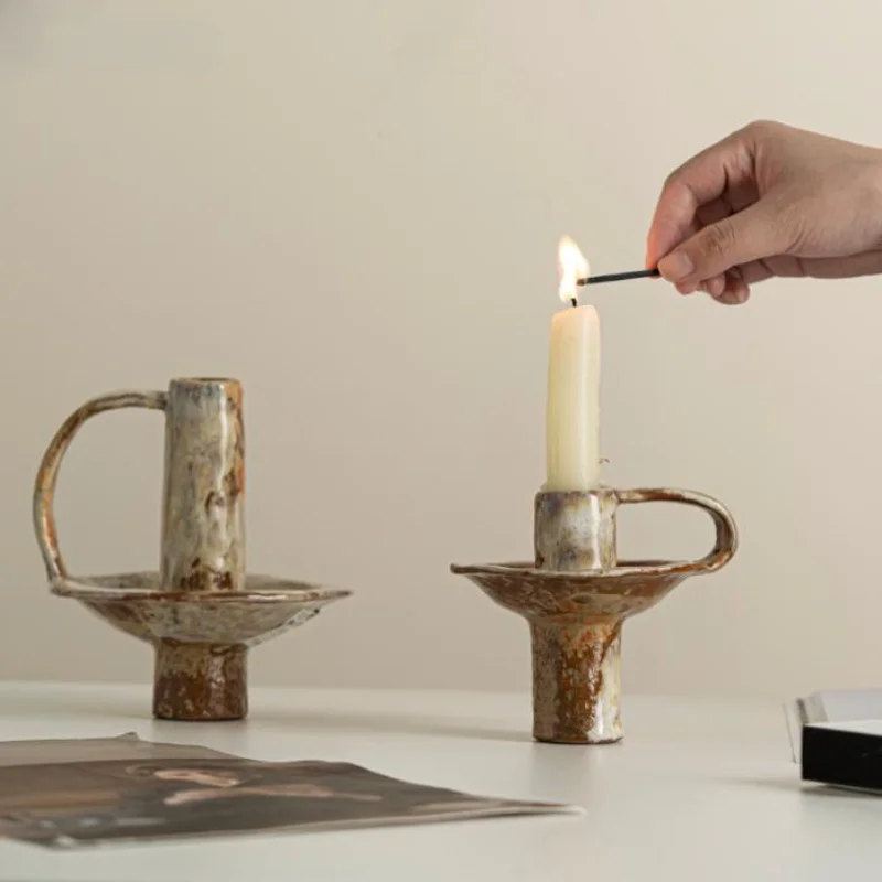 Wabi Sabi Style Retro Ceramic Candle Holder Home Homestay Kiln Transformation Aromatherapy Stand Candle Decoration Home Decor
